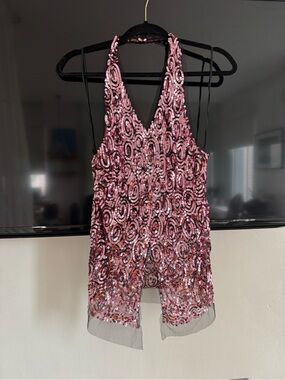 Dries Van Noten Pink Sequin Halter Tank Top
